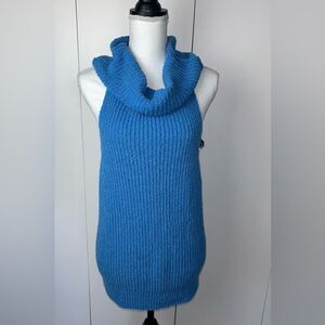 Free People Beach FP Blue Ribbed Chunky Knit Sleeveless Cowl Neck Sweater Sz M